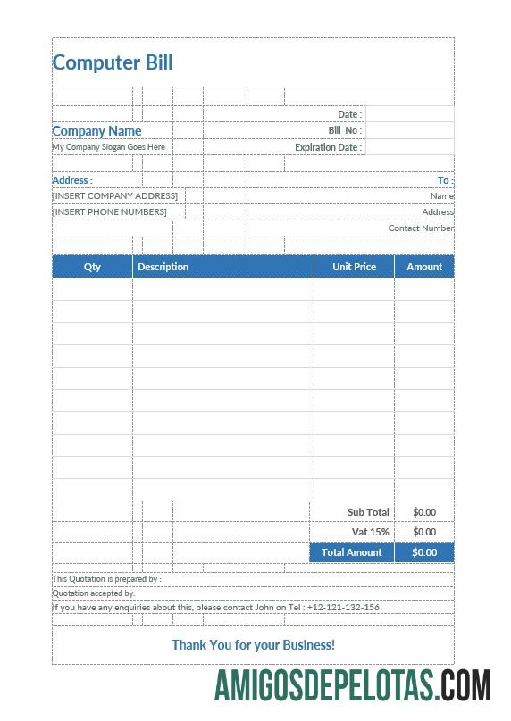 para download Modelo de formato de conta de computador